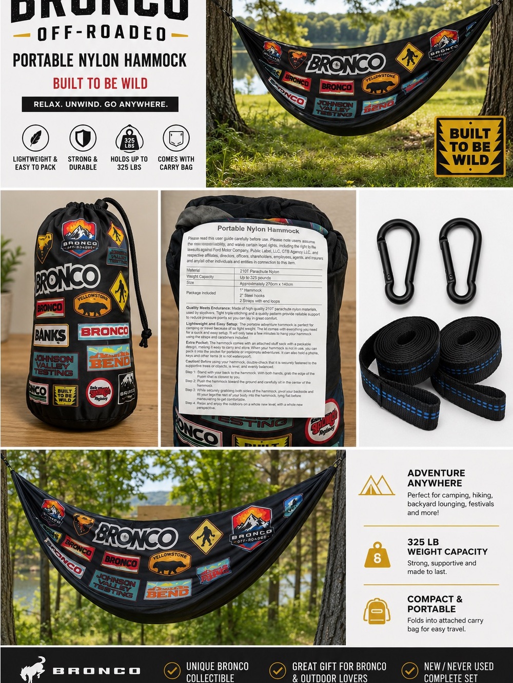 Portable Nylon Hammock - Black